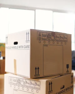 Moving boxes placed in a new home in Howe, Texas 